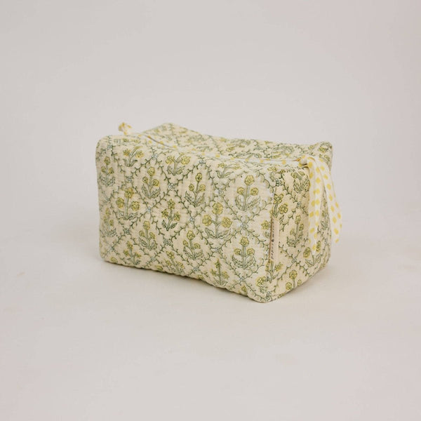Paper Mirchi Organic Cotton Block Printed Wash Bag - Buttercream Lattice - RhoolWash BagPaper MirchiPaper Mirchi Organic Cotton Block Printed Wash Bag - Buttercream Lattice