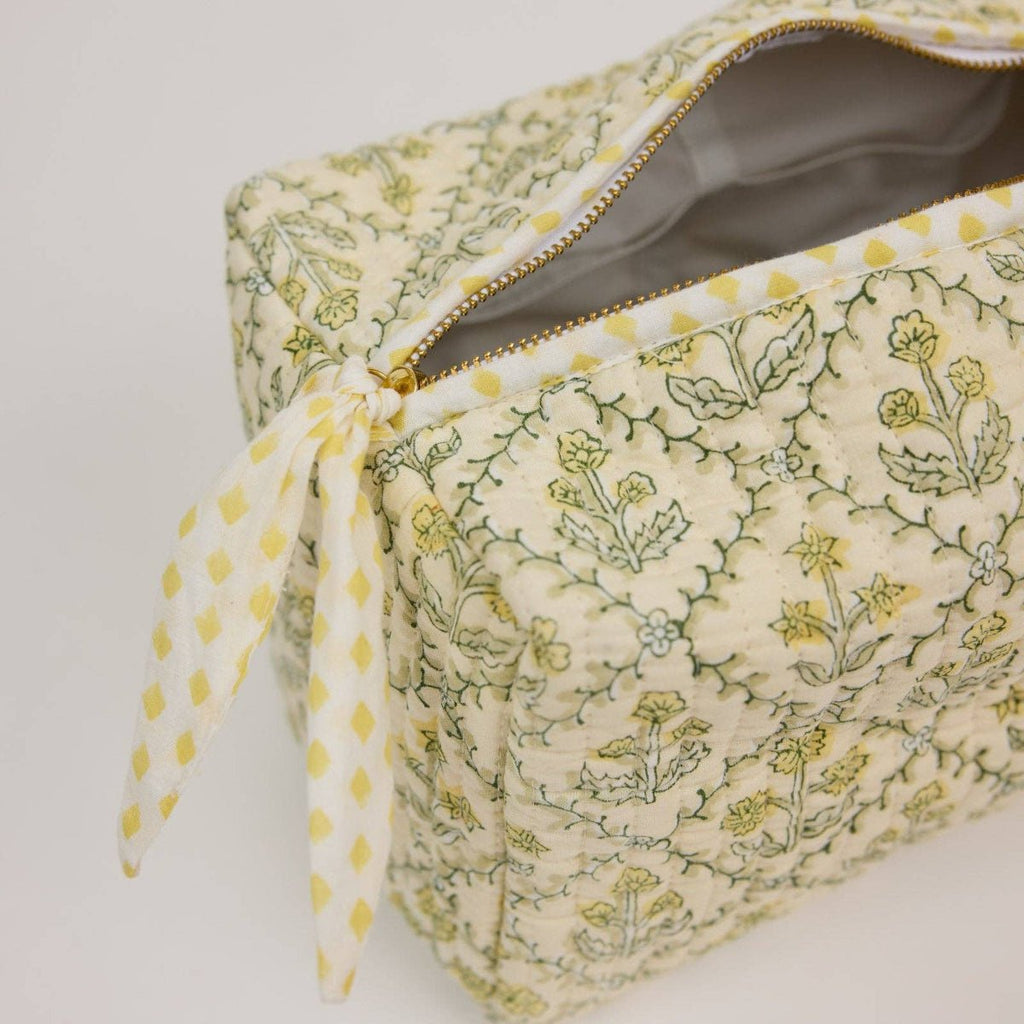 Paper Mirchi Organic Cotton Block Printed Wash Bag - Buttercream Lattice - RhoolWash BagPaper MirchiPaper Mirchi Organic Cotton Block Printed Wash Bag - Buttercream Lattice