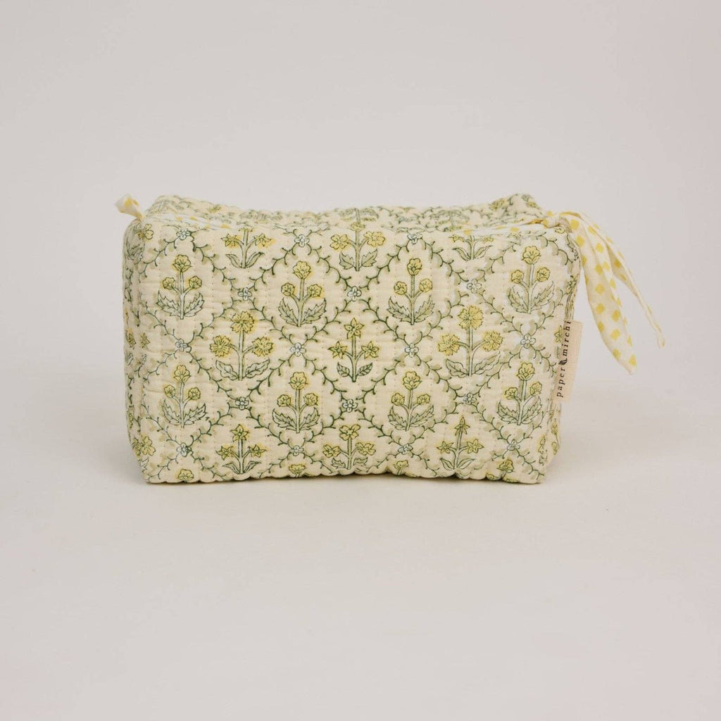 Paper Mirchi Organic Cotton Block Printed Wash Bag - Buttercream Lattice - RhoolWash BagPaper MirchiPaper Mirchi Organic Cotton Block Printed Wash Bag - Buttercream Lattice