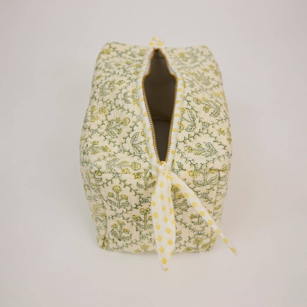 Paper Mirchi Organic Cotton Block Printed Wash Bag - Buttercream Lattice - RhoolWash BagPaper MirchiPaper Mirchi Organic Cotton Block Printed Wash Bag - Buttercream Lattice