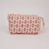 Paper Mirchi Organic Cotton Block Printed Wash Bag - Pink Floral - Medium - RhoolWash BagPaper MirchiPaper Mirchi Organic Cotton Block Printed Wash Bag - Pink Floral - Medium