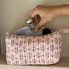 Paper Mirchi Organic Cotton Block Printed Wash Bag - Pink Floral - Medium - RhoolWash BagPaper MirchiPaper Mirchi Organic Cotton Block Printed Wash Bag - Pink Floral - Medium