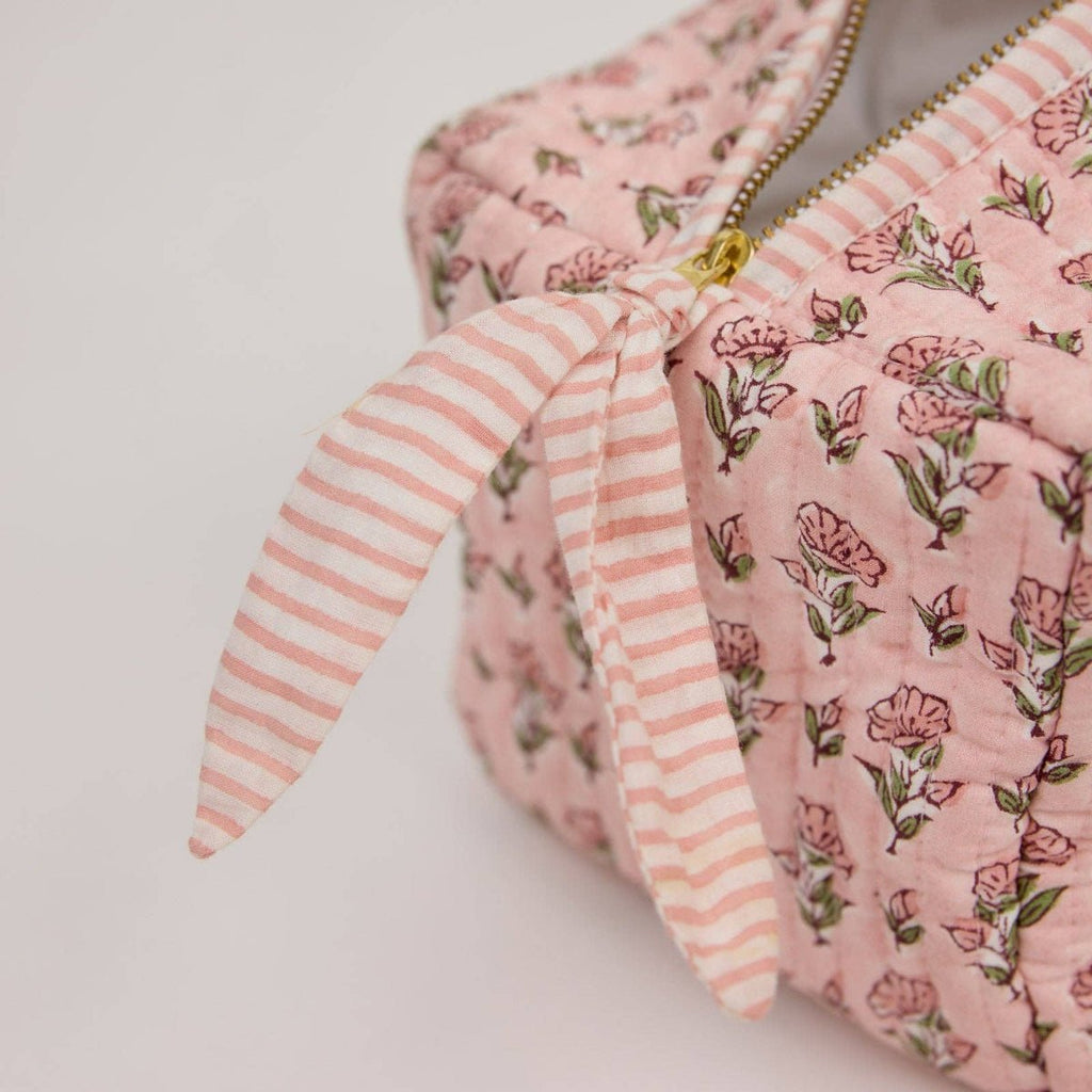 Paper Mirchi Organic Cotton Block Printed Wash Bag - Pink Floral - RhoolWash BagPaper MirchiPaper Mirchi Organic Cotton Block Printed Wash Bag - Pink Floral