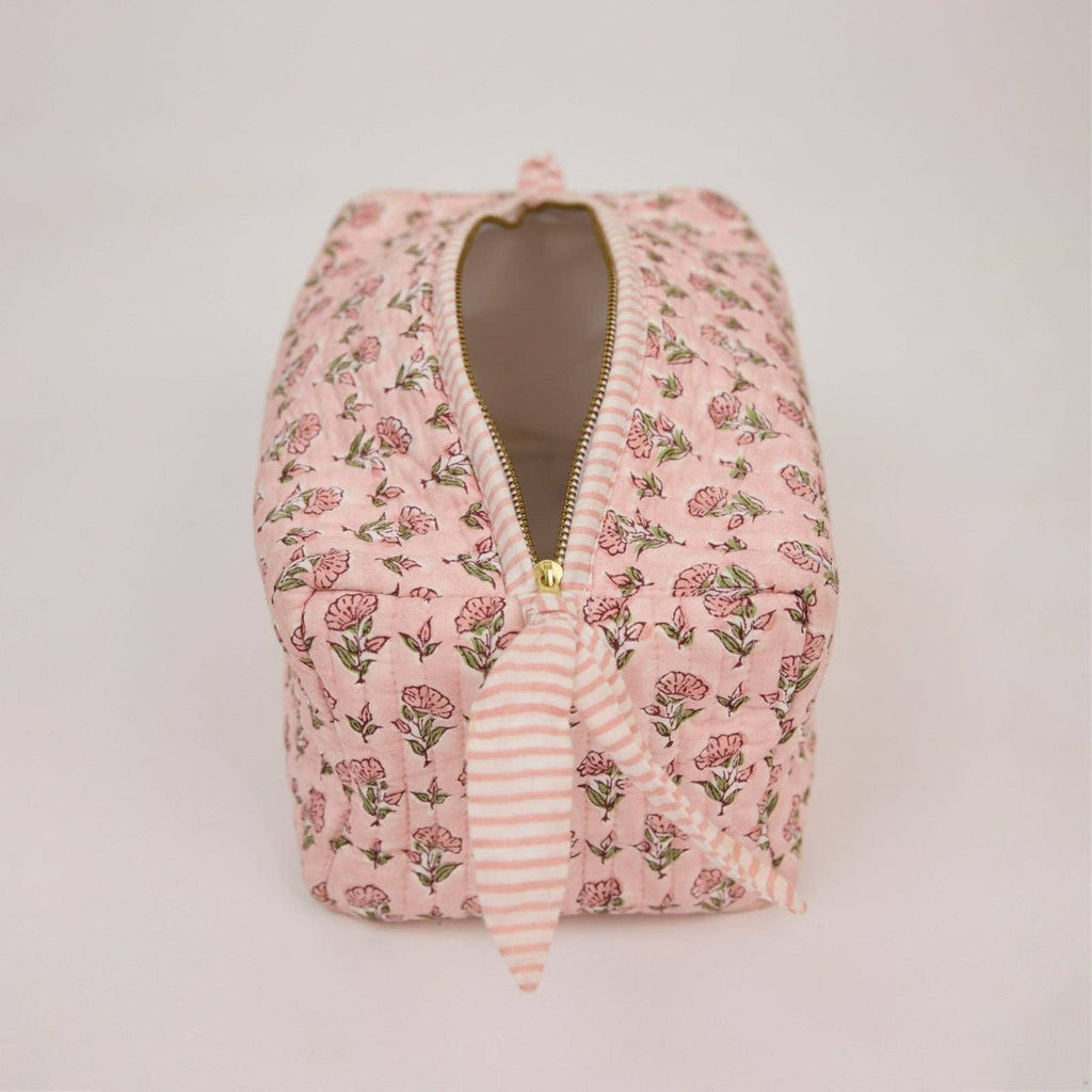 Paper Mirchi Organic Cotton Block Printed Wash Bag - Pink Floral - RhoolWash BagPaper MirchiPaper Mirchi Organic Cotton Block Printed Wash Bag - Pink Floral