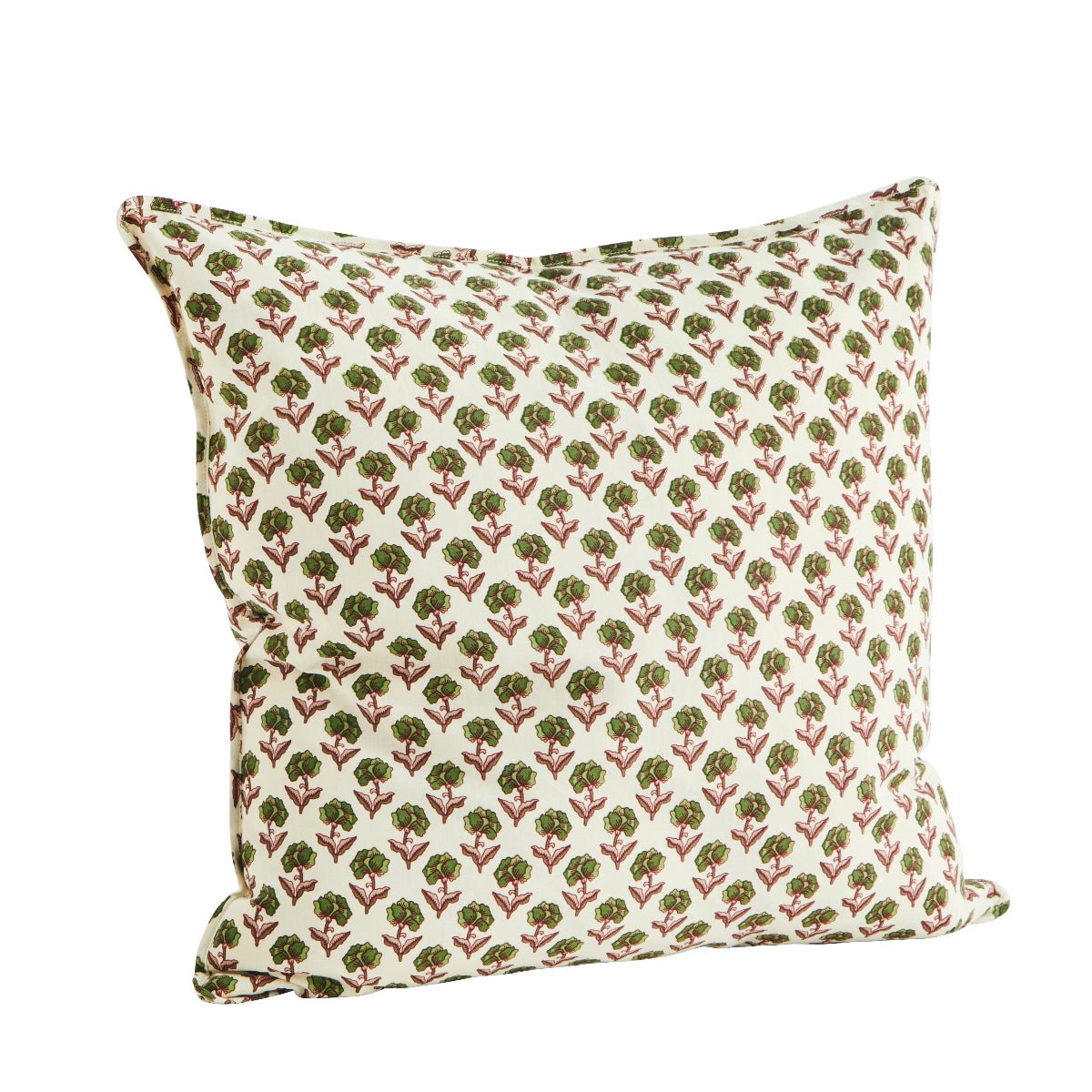 Madam Stoltz Patterned Cotton Cushion Cover - Off white, green, burgun ...