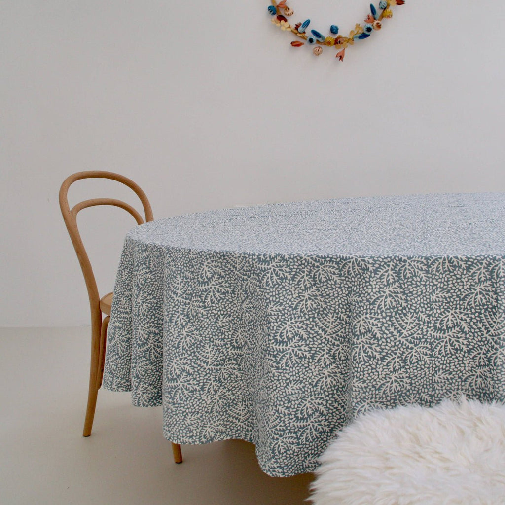 Round Block Print Tablecloth - Blue Coral - RhoolTableclothsRozablueRound Block Print Tablecloth - Blue Coral