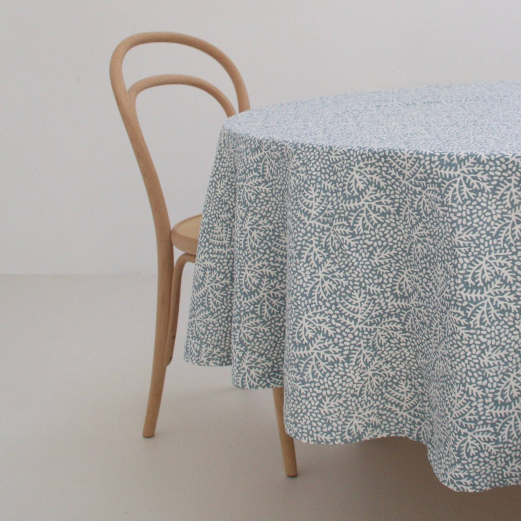 Round Block Print Tablecloth - Blue Coral - RhoolTableclothsRozablueRound Block Print Tablecloth - Blue Coral