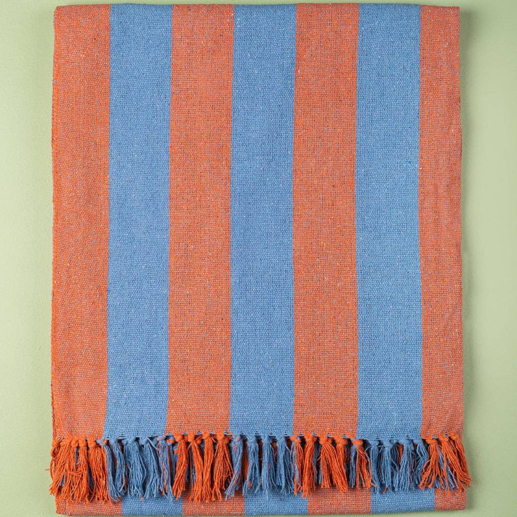 Striped Cotton Bedspread/Large Throw - Blue/Orange - RhoolThrowIan SnowStriped Cotton Bedspread/Large Throw - Blue/Orange
