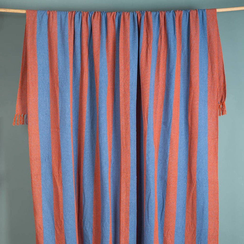Striped Cotton Bedspread/Large Throw - Blue/Orange - RhoolThrowIan SnowStriped Cotton Bedspread/Large Throw - Blue/Orange