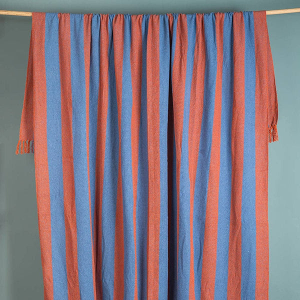 Striped Cotton Bedspread/Large Throw - Blue/Orange - RhoolThrowIan SnowStriped Cotton Bedspread/Large Throw - Blue/Orange