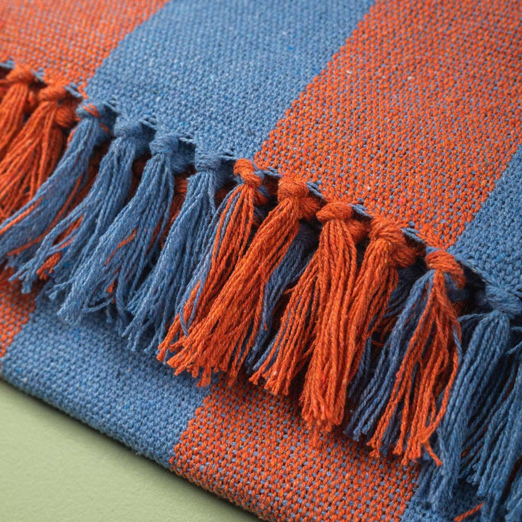 Striped Cotton Bedspread/Large Throw - Blue/Orange - RhoolThrowIan SnowStriped Cotton Bedspread/Large Throw - Blue/Orange