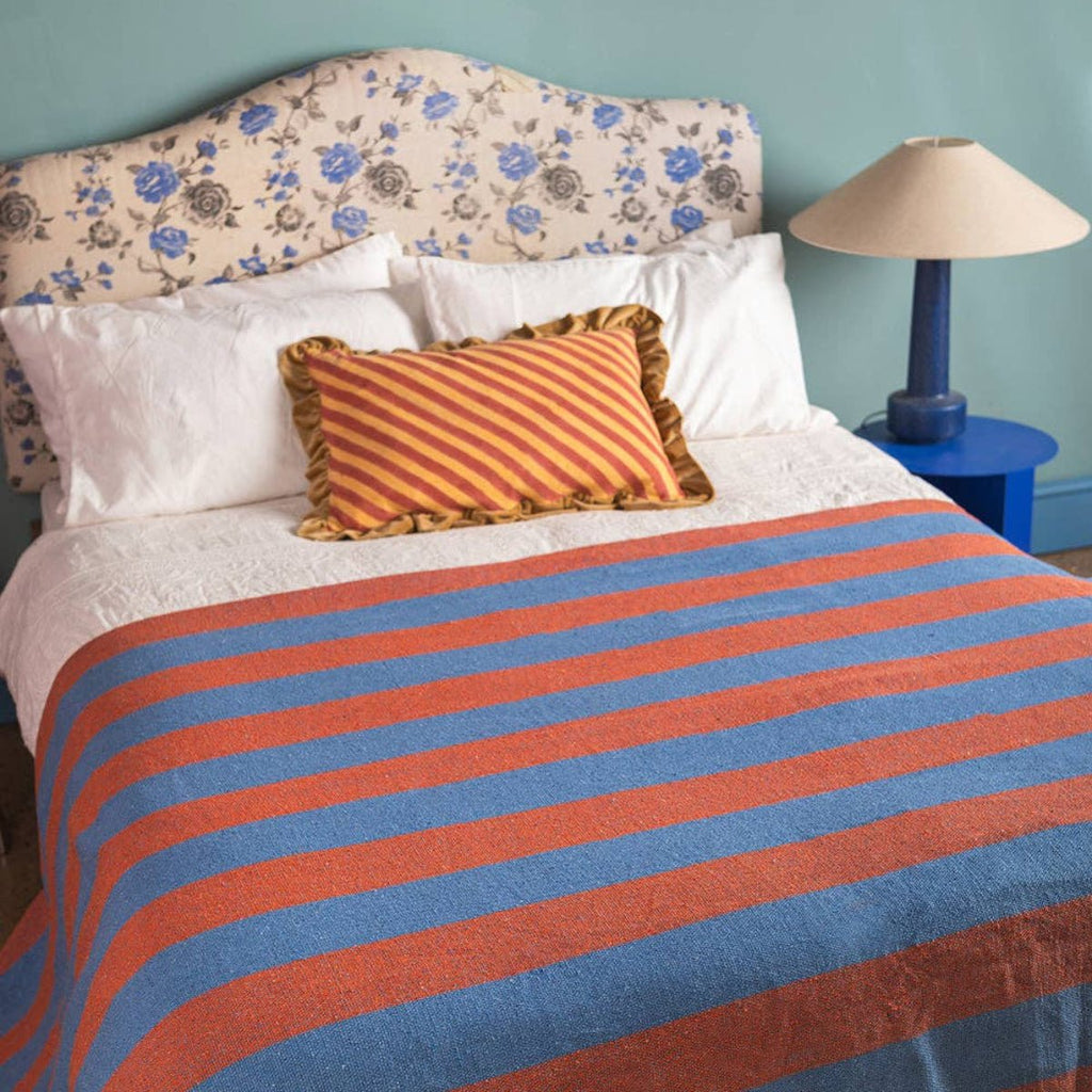 Striped Cotton Bedspread/Large Throw - Blue/Orange - RhoolThrowIan SnowStriped Cotton Bedspread/Large Throw - Blue/Orange