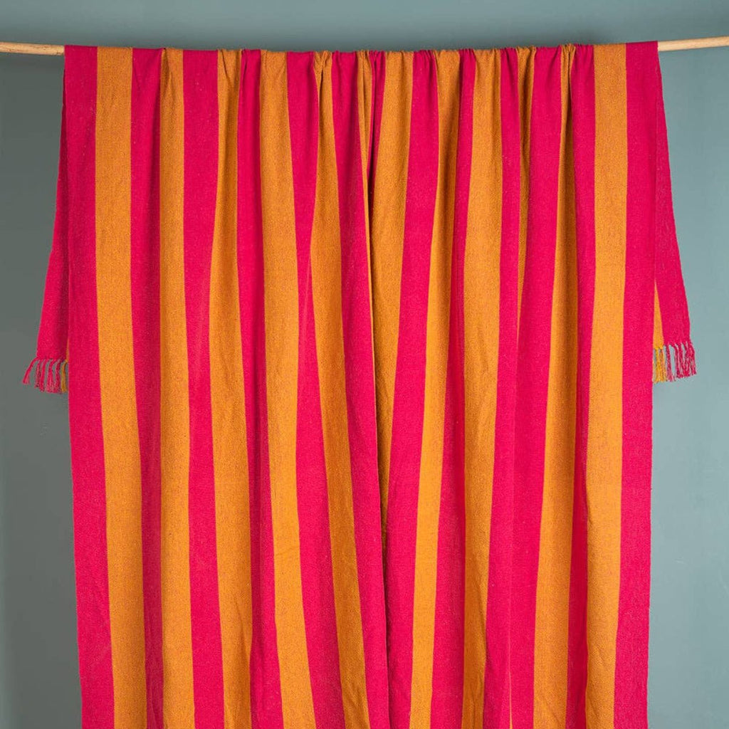 Striped Cotton Bedspread/Large Throw - Fuschia/Yellow - RhoolThrowIan SnowStriped Cotton Bedspread/Large Throw - Fuschia/Yellow