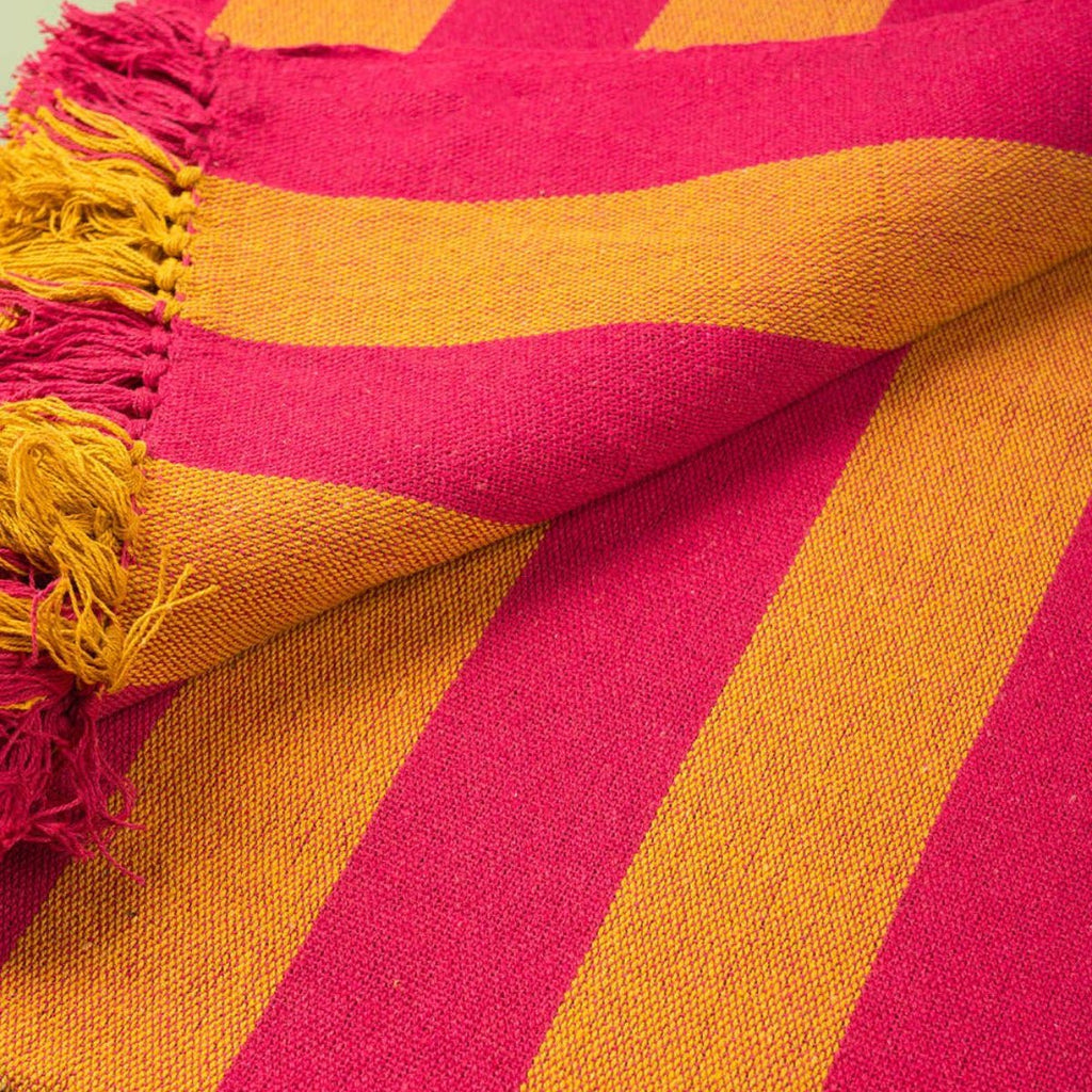 Striped Cotton Bedspread/Large Throw - Fuschia/Yellow - RhoolThrowIan SnowStriped Cotton Bedspread/Large Throw - Fuschia/Yellow