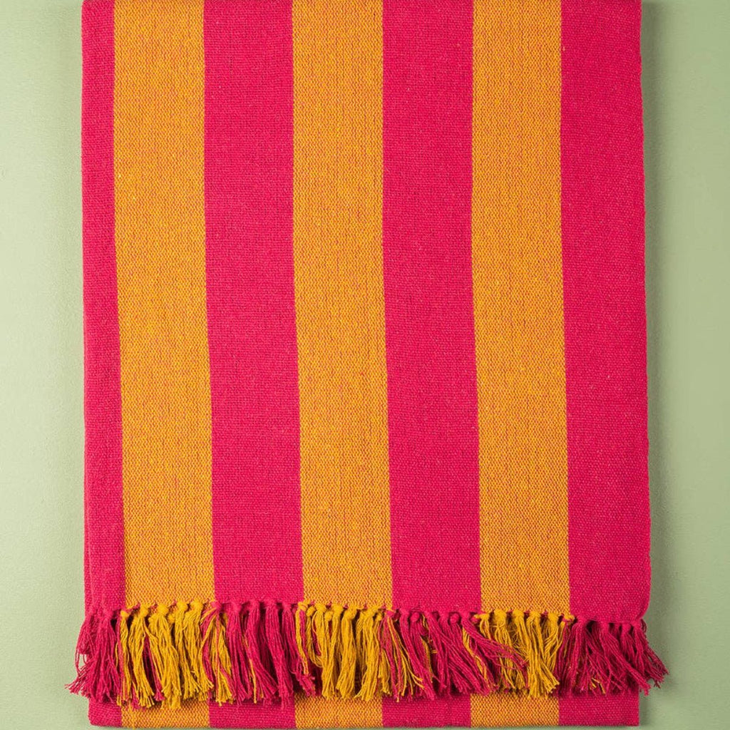 Striped Cotton Bedspread/Large Throw - Fuschia/Yellow - RhoolThrowIan SnowStriped Cotton Bedspread/Large Throw - Fuschia/Yellow