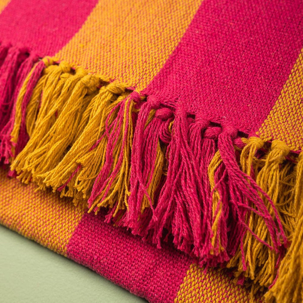 Striped Cotton Bedspread/Large Throw - Fuschia/Yellow - RhoolThrowIan SnowStriped Cotton Bedspread/Large Throw - Fuschia/Yellow