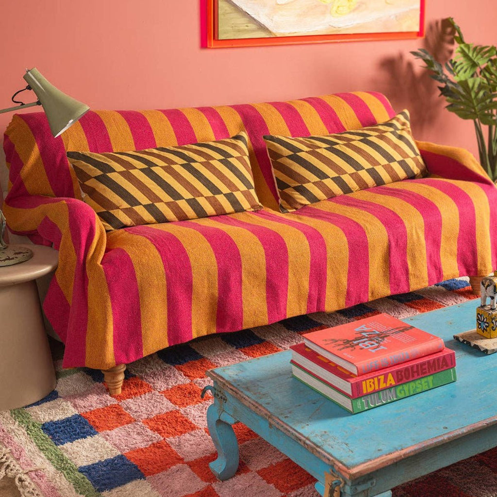 Striped Cotton Bedspread/Large Throw - Fuschia/Yellow - RhoolThrowIan SnowStriped Cotton Bedspread/Large Throw - Fuschia/Yellow