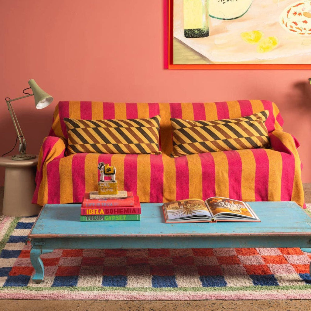Striped Cotton Bedspread/Large Throw - Fuschia/Yellow - RhoolThrowIan SnowStriped Cotton Bedspread/Large Throw - Fuschia/Yellow