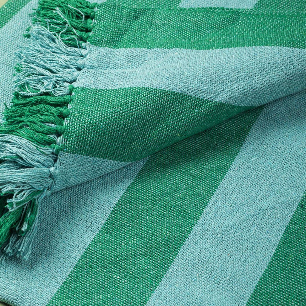 Striped Cotton Bedspread/Large Throw - Green/Turquoise - RhoolThrowIan SnowStriped Cotton Bedspread/Large Throw - Green/Turquoise