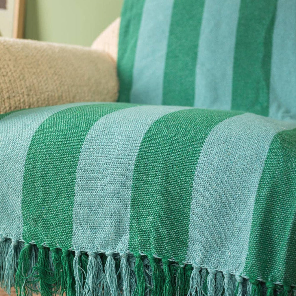 Striped Cotton Bedspread/Large Throw - Green/Turquoise - RhoolThrowIan SnowStriped Cotton Bedspread/Large Throw - Green/Turquoise
