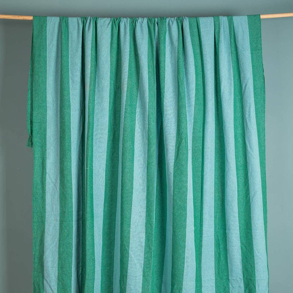 Striped Cotton Bedspread/Large Throw - Green/Turquoise - RhoolThrowIan SnowStriped Cotton Bedspread/Large Throw - Green/Turquoise