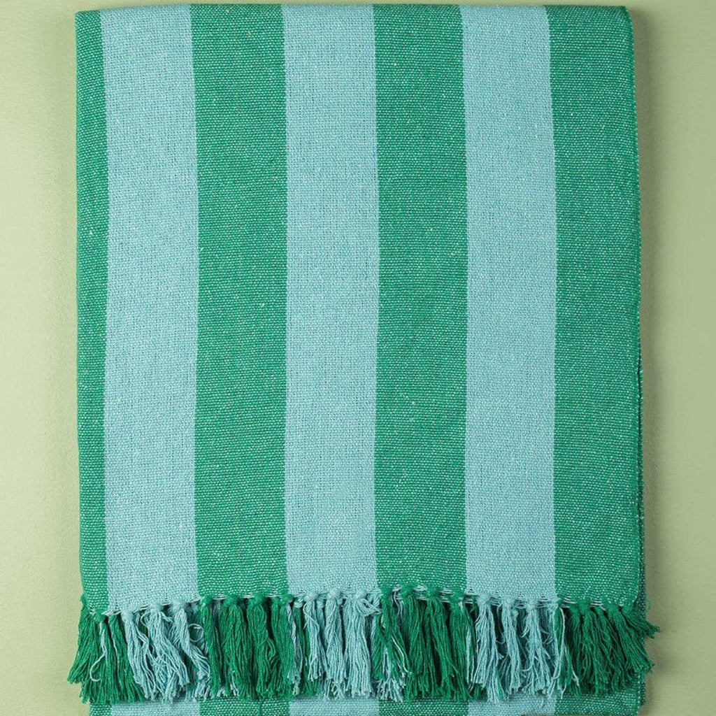 Striped Cotton Bedspread/Large Throw - Green/Turquoise - RhoolThrowIan SnowStriped Cotton Bedspread/Large Throw - Green/Turquoise