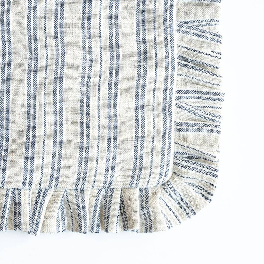 Striped Linen Bolster Cushion Cover - Pale Green/Blue and Ruffle - RhoolCushionRhoolStriped Linen Bolster Cushion Cover - Pale Green/Blue and Ruffle