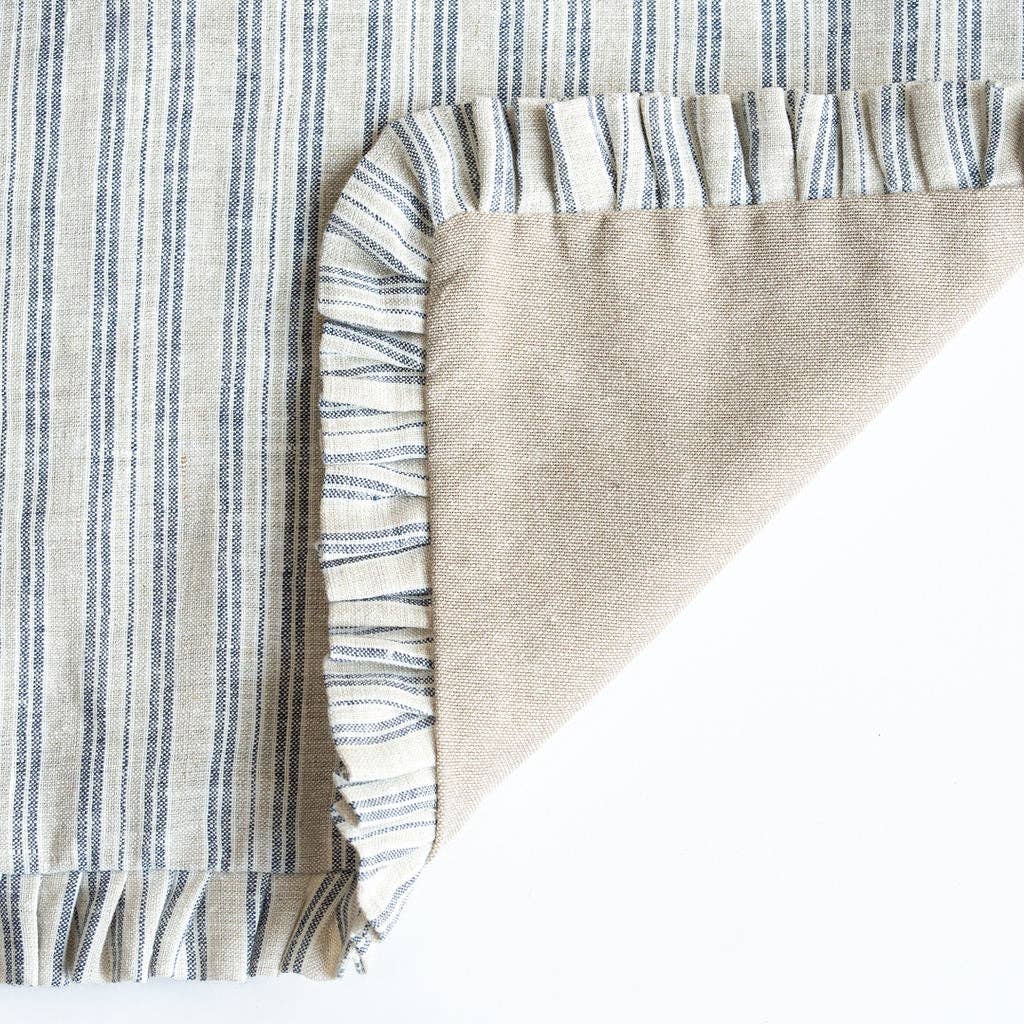 Striped Linen Bolster Cushion Cover - Pale Green/Blue and Ruffle - RhoolCushionRhoolStriped Linen Bolster Cushion Cover - Pale Green/Blue and Ruffle