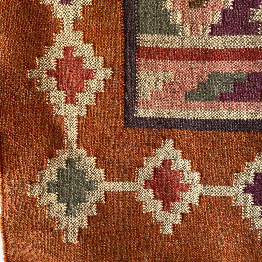 Wool and Jute Rectangular Kilim Rug - RhoolRugKilimWool and Jute Rectangular Kilim Rug