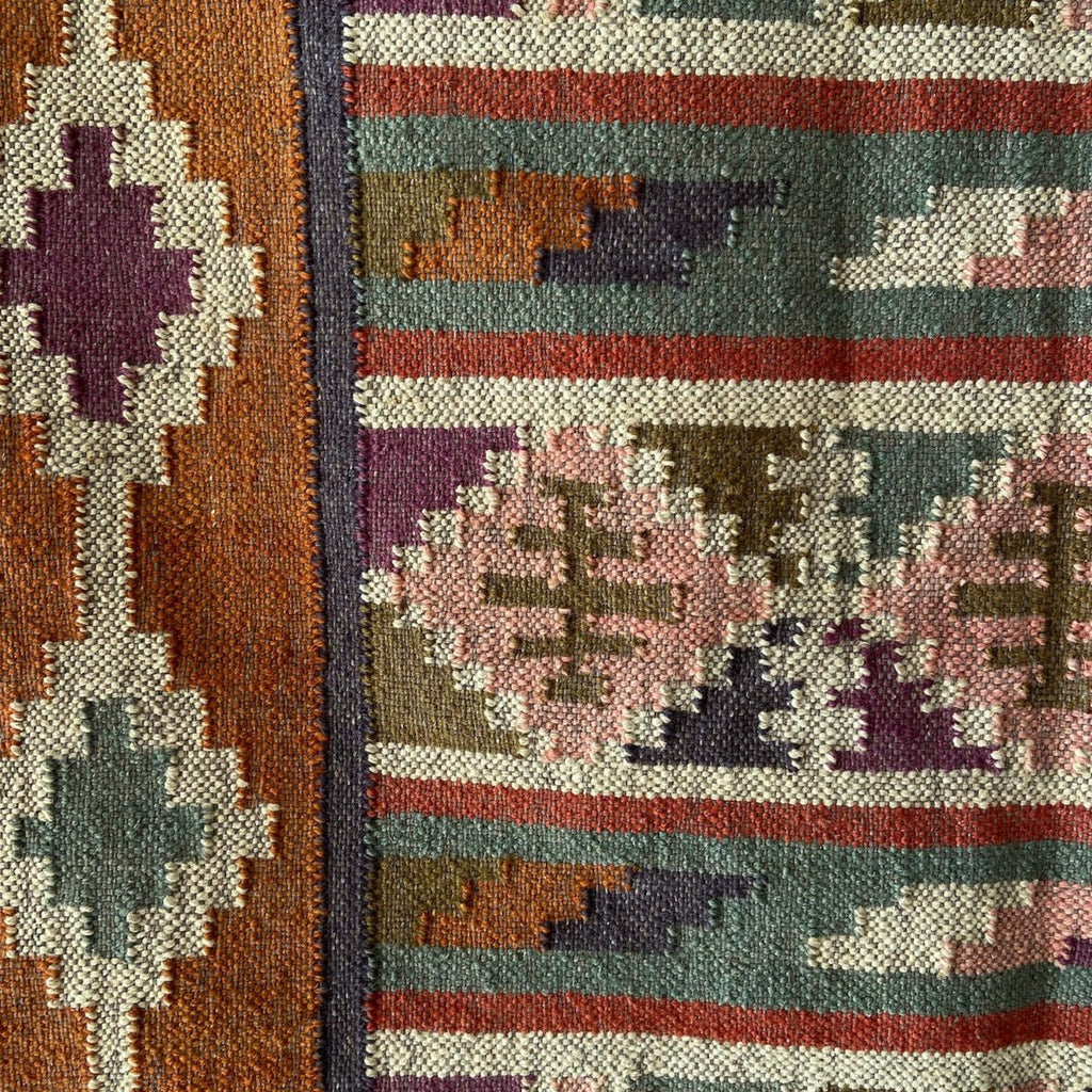 Wool and Jute Rectangular Kilim Rug - RhoolRugKilimWool and Jute Rectangular Kilim Rug