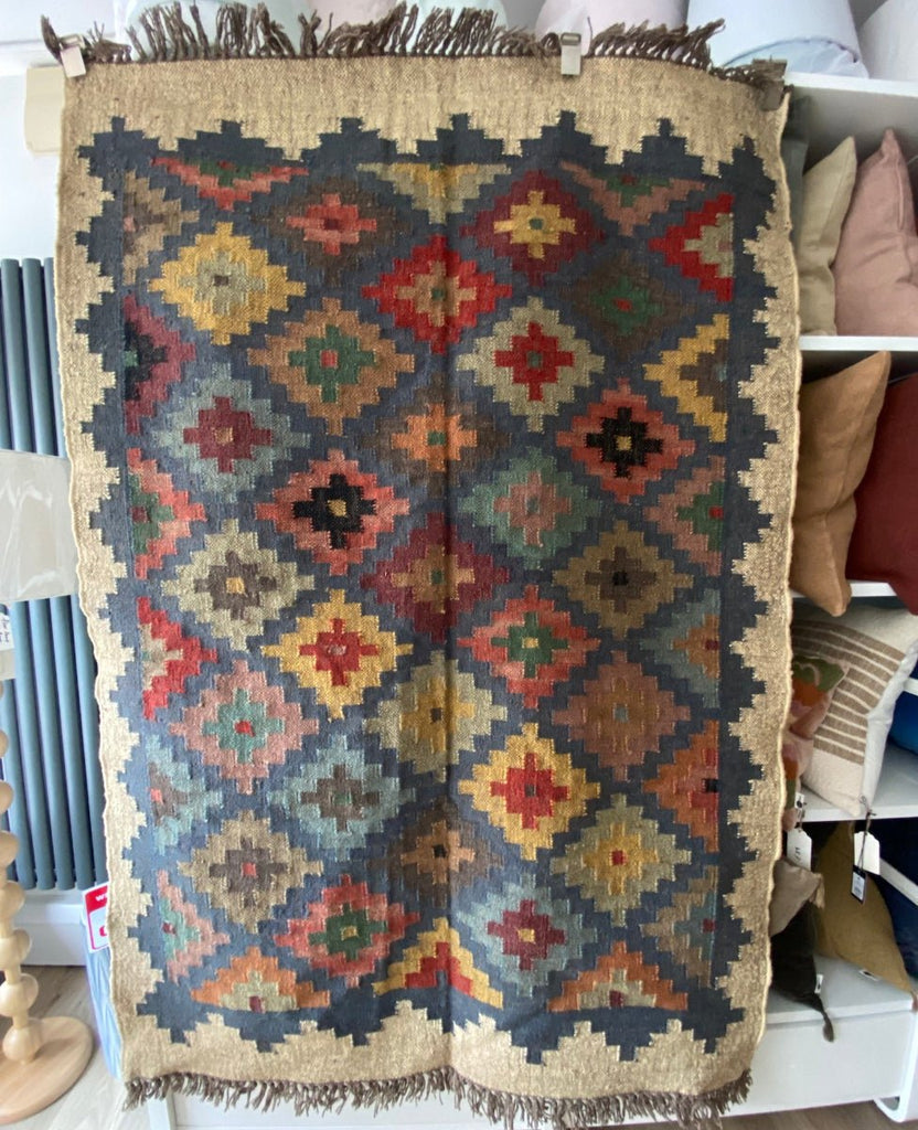 Wool and Jute Rectangular Kilim Rug - RhoolRugKilimWool and Jute Rectangular Kilim Rug