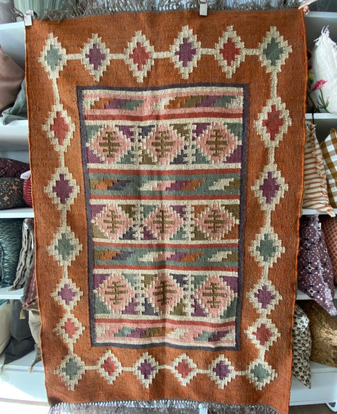 Wool and Jute Rectangular Kilim Rug - RhoolRugKilimWool and Jute Rectangular Kilim Rug