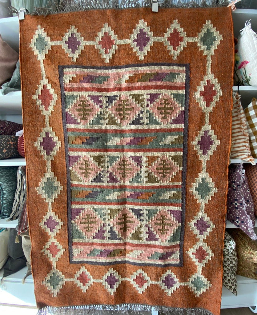 Wool and Jute Rectangular Kilim Rug - RhoolRugKilimWool and Jute Rectangular Kilim Rug