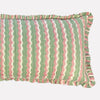 Yonder Hand Block Printed Ruffled Bolster Cushion Cover - Large - Soft White, Green, Pink - RhoolCushionYONDER.Yonder Hand Block Printed Ruffled Bolster Cushion Cover - Large - Soft White, Green, Pink