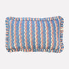 Yonder Hand Block Printed Ruffled Bolster Cushion Cover - Soft White, Blue, Pink - RhoolCushionYONDER.Yonder Hand Block Printed Ruffled Bolster Cushion Cover - Soft White, Blue, Pink