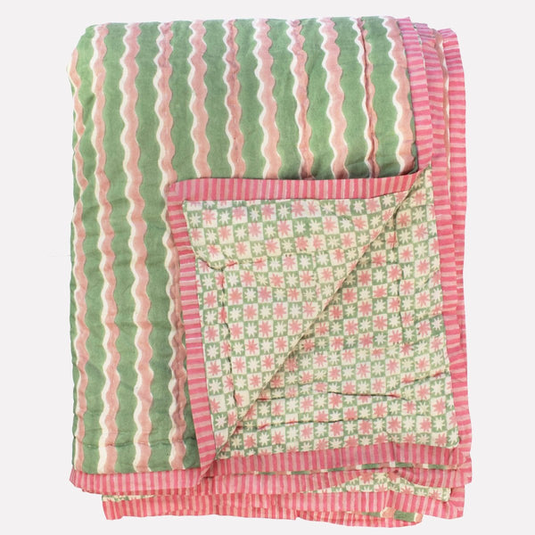 Yonder Organic Cotton Quilted Blanket - Peppermint/Pin Wheel - RhoolQuiltYONDER.Yonder Organic Cotton Quilted Blanket - Peppermint/Pin Wheel