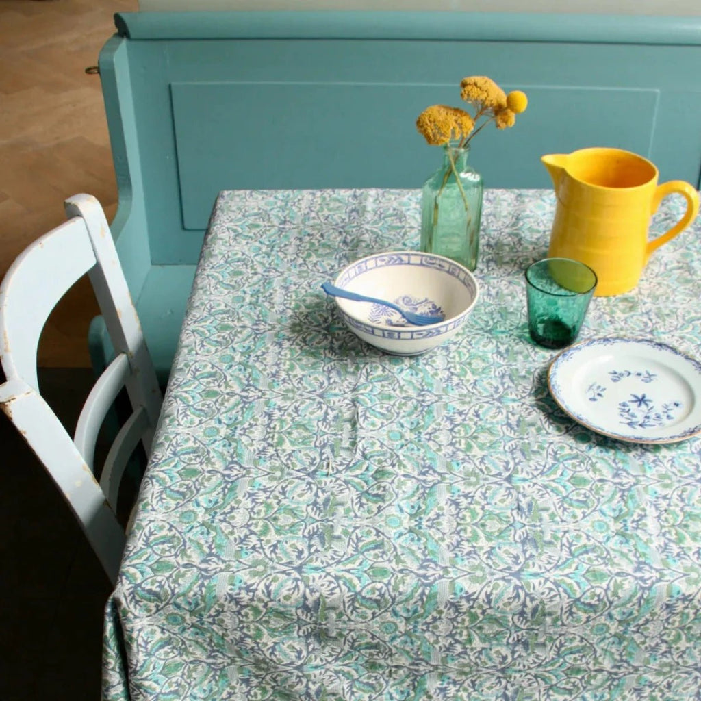 Block Print Tablecloth - Blue/Green - RhoolTableclothsRozablueBlock Print Tablecloth - Blue/Green