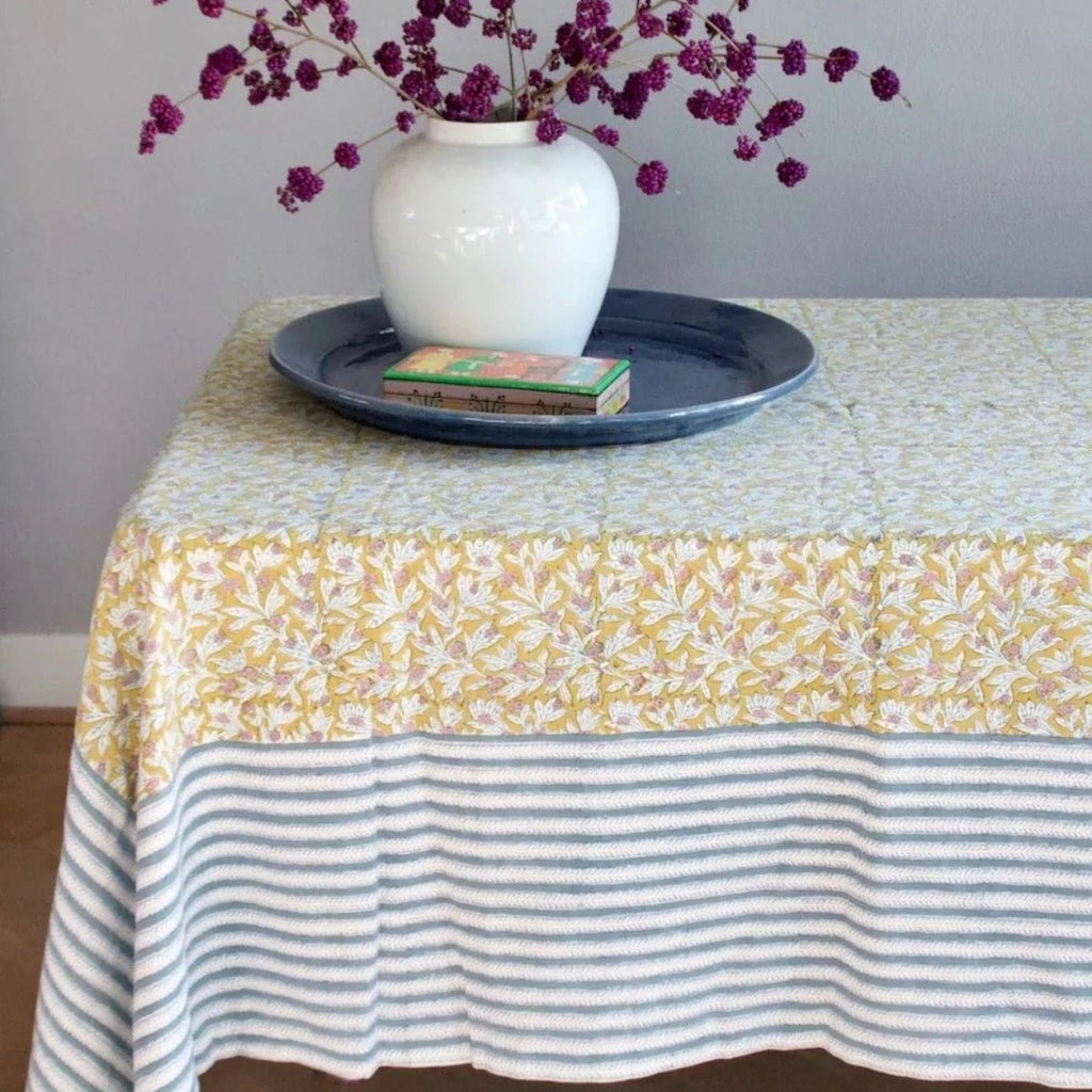 Block Print Tablecloth - Yellow/Blue - RhoolTableclothsRozablueBlock Print Tablecloth - Yellow/Blue