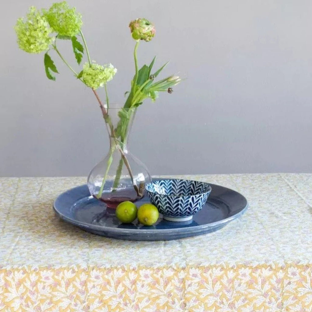 Block Print Tablecloth - Yellow/Blue - RhoolTableclothsRozablueBlock Print Tablecloth - Yellow/Blue