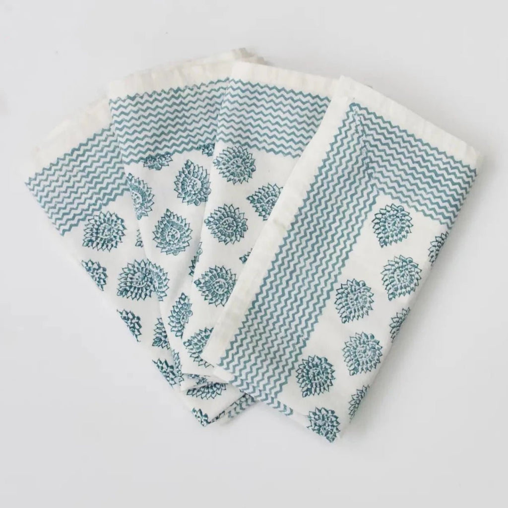 Block Printed Napkins - Blue Lotus - RhoolNapkinRozablueBlock Printed Napkins - Blue Lotus