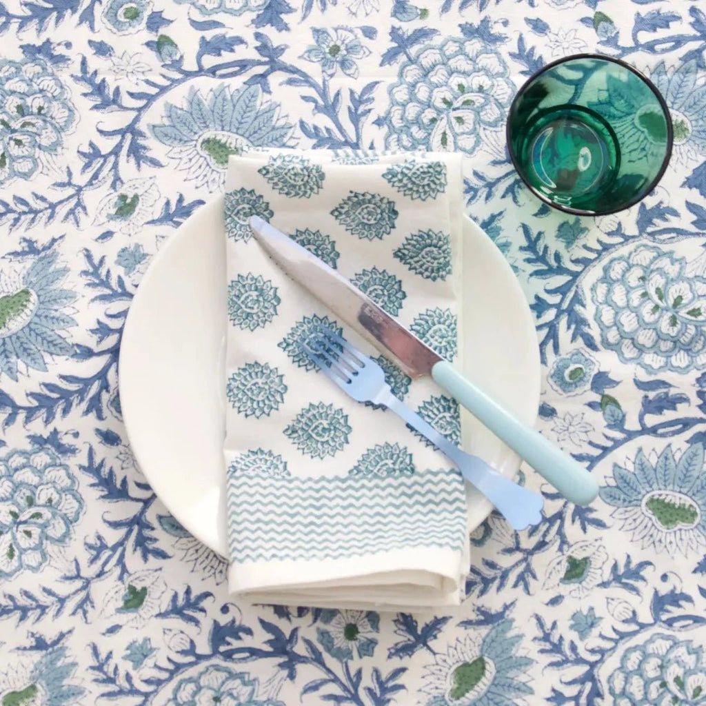 Block Printed Napkins - Blue Lotus - RhoolNapkinRozablueBlock Printed Napkins - Blue Lotus