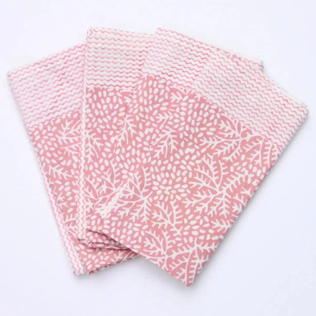 Block Printed Napkins - Coral - RhoolNapkinRozablueBlock Printed Napkins - Coral