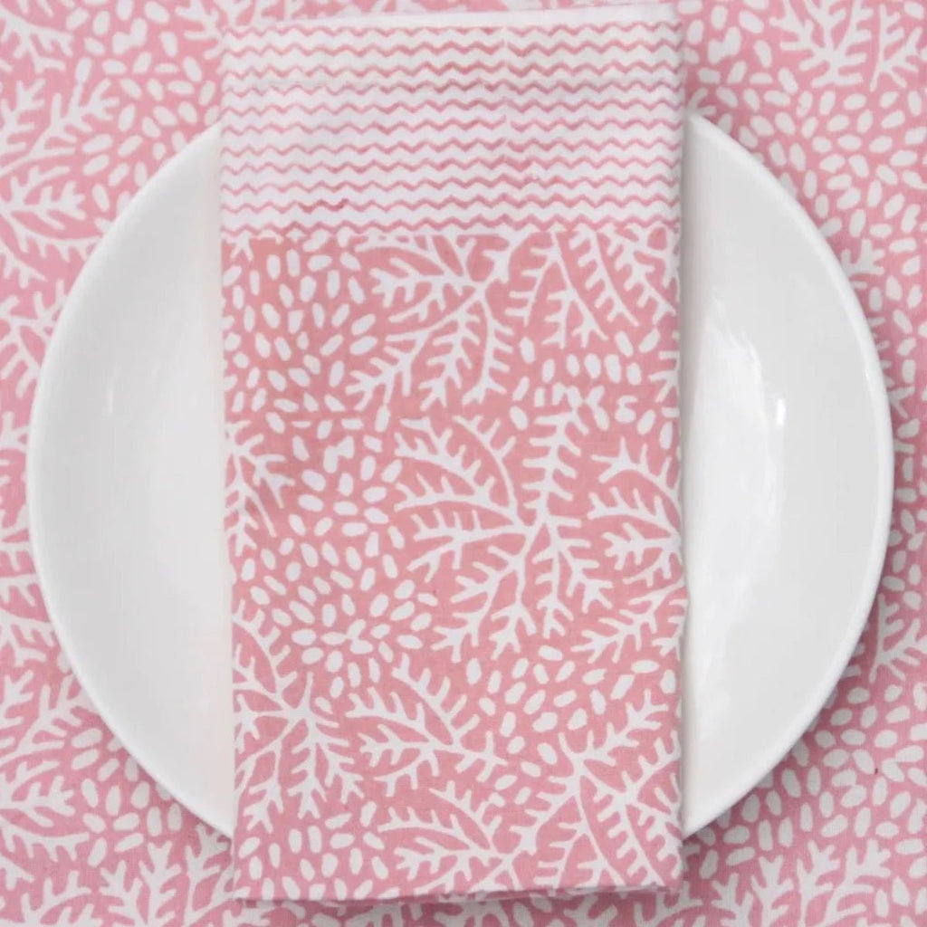 Block Printed Napkins - Coral - RhoolNapkinRozablueBlock Printed Napkins - Coral