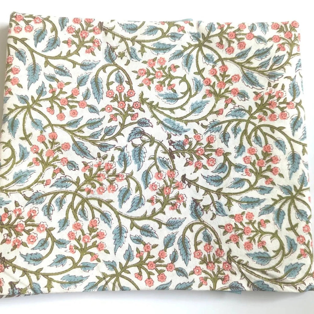 Block Printed Round Tablecloth - Coral/Blue - RhoolTable clothIndian Block PrintBlock Printed Round Tablecloth - Coral/Blue