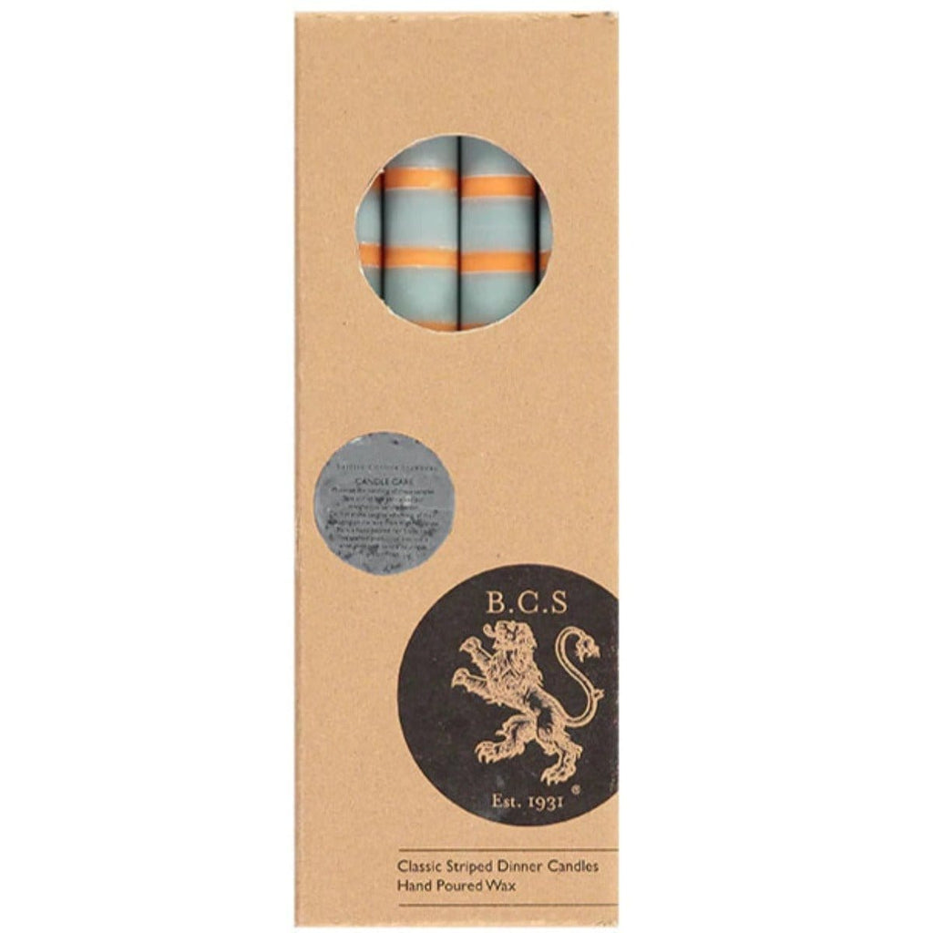 British Colour Standard Candles Striped Gunmetal, Opaline & Marigold Eco Dinner Candles 5060344514047