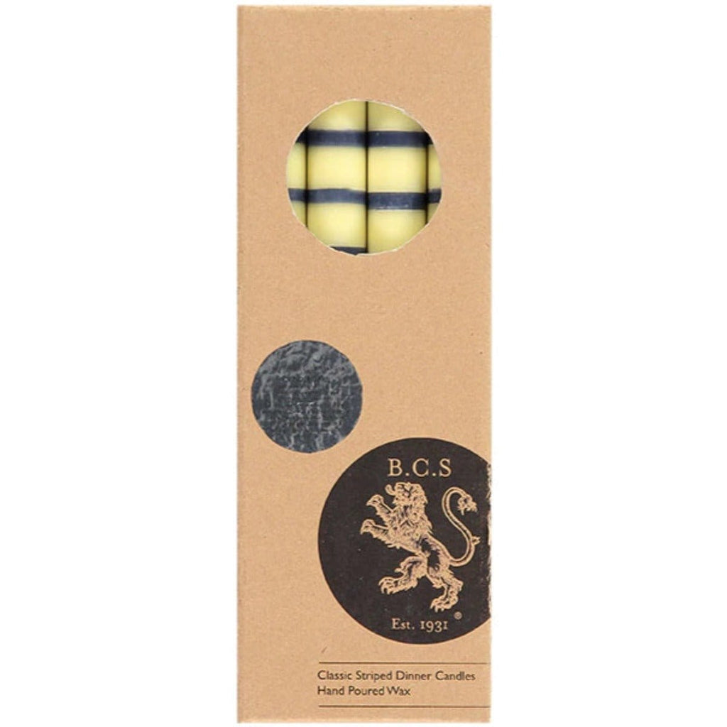 British Colour Standard Candles Striped Indigo, Jasmine & Olive Eco Dinner Candles 5060344514023