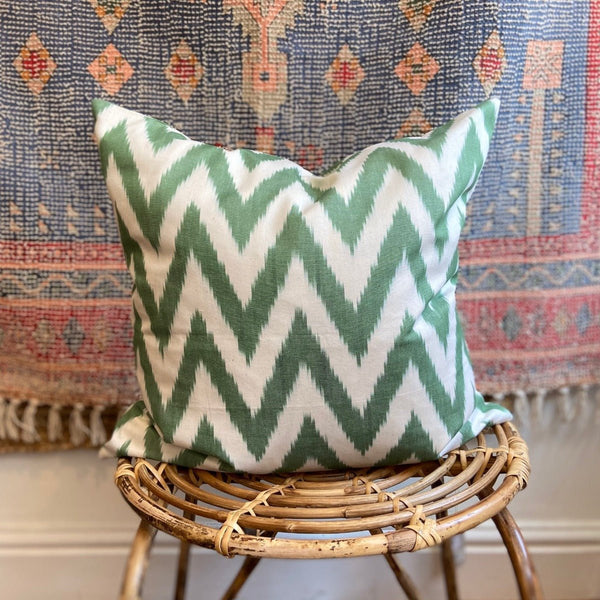 Green Ikat Zig Zag Cotton Cushion Cover - RhoolCushionIkat CushionsGreen Ikat Zig Zag Cotton Cushion Cover