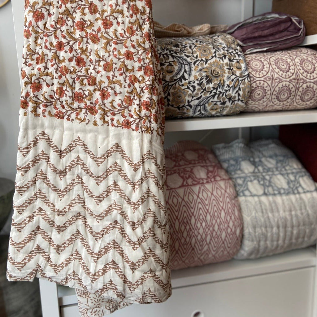 Reversible Block Print Cotton Quilt - RhoolQuiltBlock Print QuiltReversible Block Print Cotton Quilt