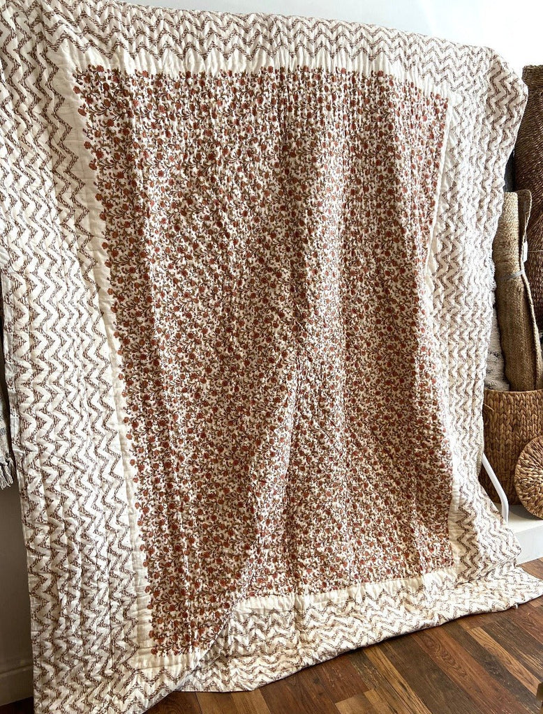 Reversible Block Print Cotton Quilt - RhoolQuiltBlock Print QuiltReversible Block Print Cotton Quilt