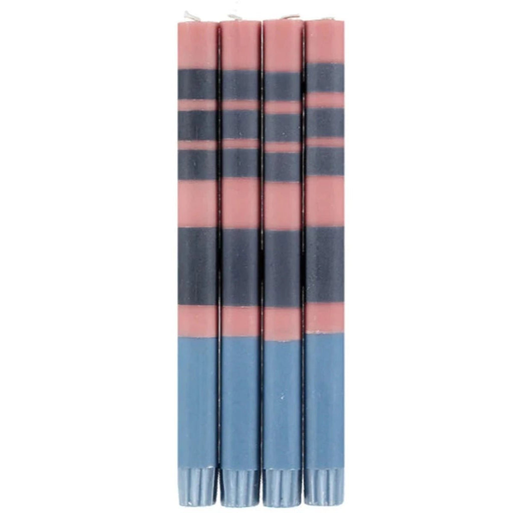 Striped Old Rose, Indigo & Pompadour Dinner Candles - RhoolCandlesBritish Colour StandardStriped Old Rose, Indigo & Pompadour Dinner Candles